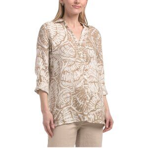 NICOLE MILLER NEW YORK Linen V-neck Printed Shirt